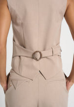 Irene - Collar Detail Cinched Waistcoat - Beige/White