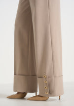 Darlene - Turn Up Detail Tailored Twin Pleat Pants - Beige