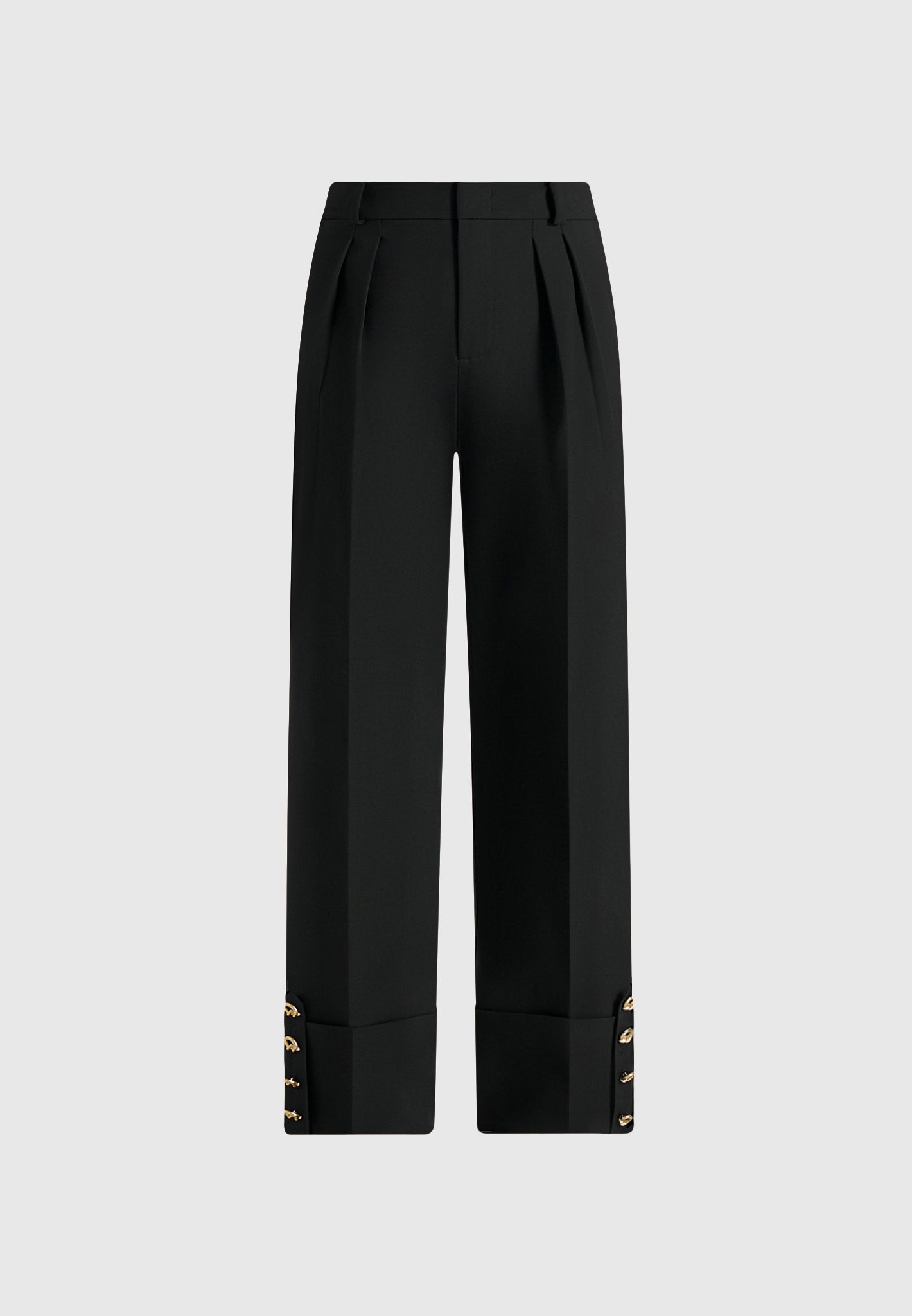 Darlene - Turn Up Detail Tailored Twin Pleat Pants - Black