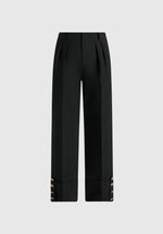 Darlene - Turn Up Detail Tailored Twin Pleat Pants - Black