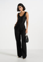 Mathilda - Satin Scoop Neck Open Back Vest - Black