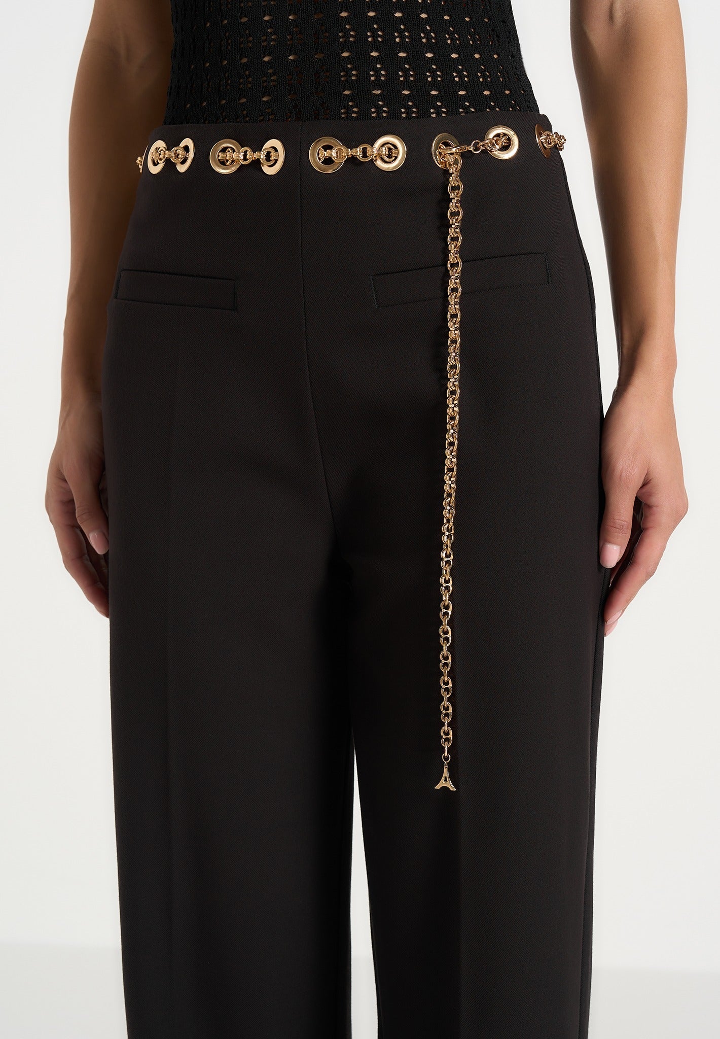 Perrine - Hardware Detail Belted Pants - Black