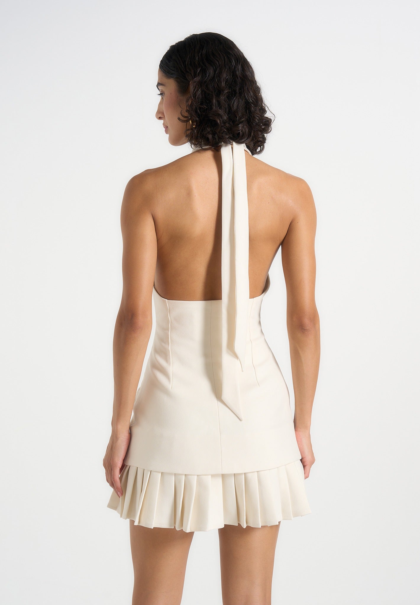 Jasmine - Halterneck Pleated Mini Dress - Cream