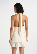 Jasmine - Halterneck Pleated Mini Dress - Cream