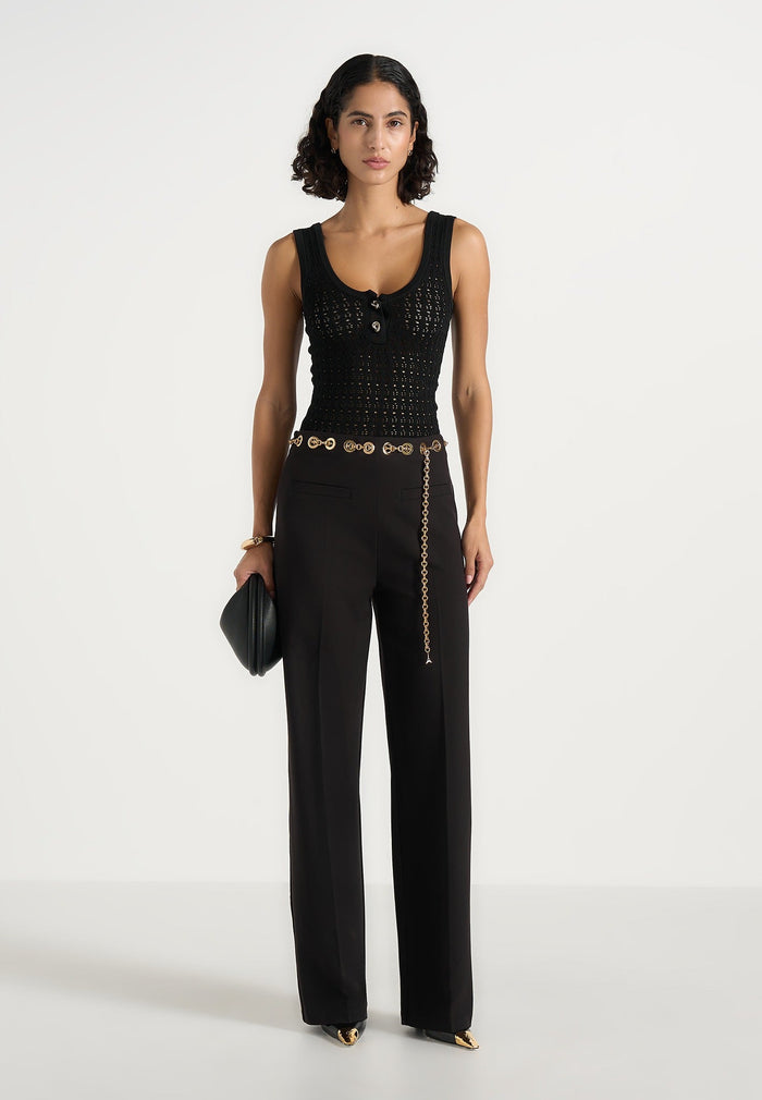 Perrine - Hardware Detail Belted Pants - Black