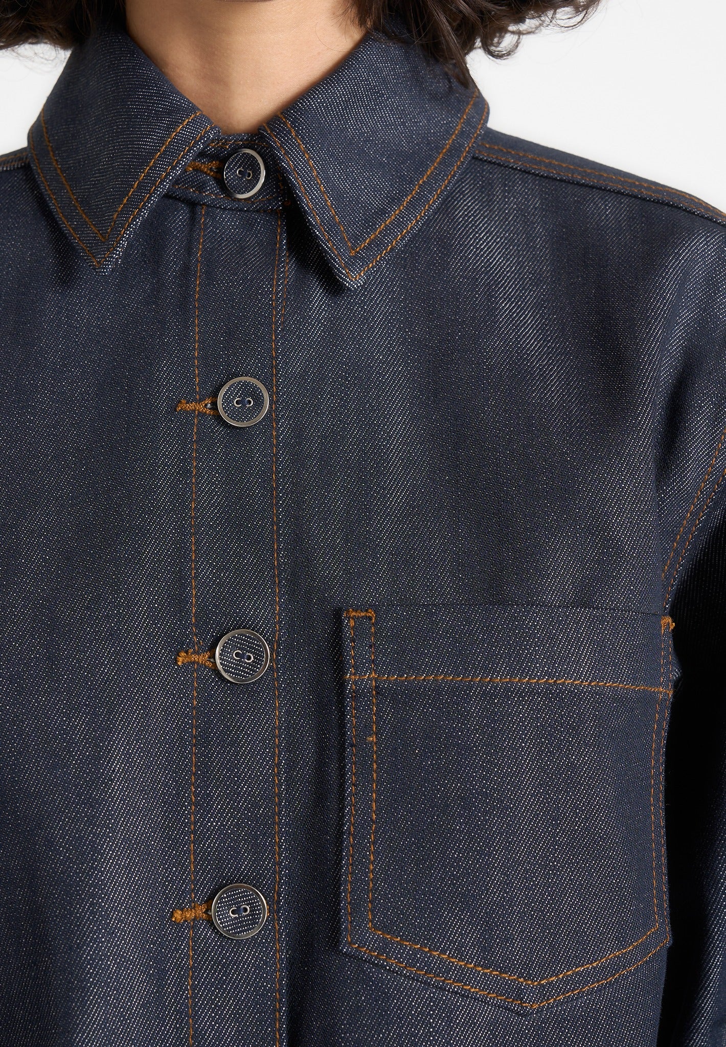 Maura - Boxy Cropped Roll-Sleeve Denim Shirt - Indigo