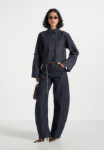Maura - Boxy Cropped Roll-Sleeve Denim Shirt - Indigo