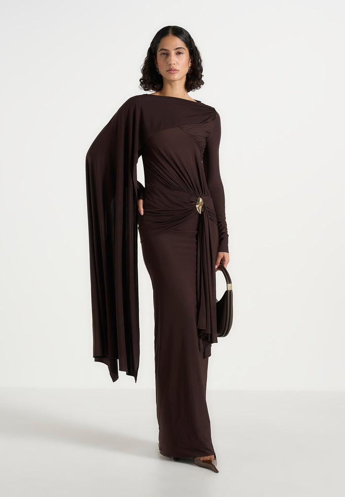 edena-asymmetric-ruched-draped-maxi-dress-brown