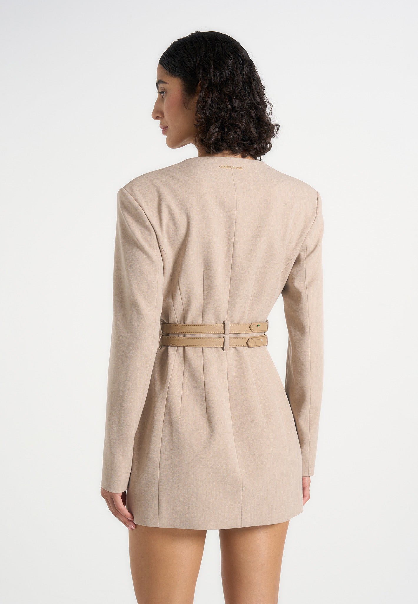 Sierra - Double Breasted Belted Blazer Dress - Taupe