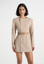 Sierra - Double Breasted Belted Blazer Dress - Taupe