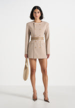 Sierra - Double Breasted Belted Blazer Dress - Taupe