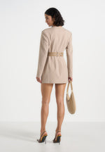 Sierra - Double Breasted Belted Blazer Dress - Taupe