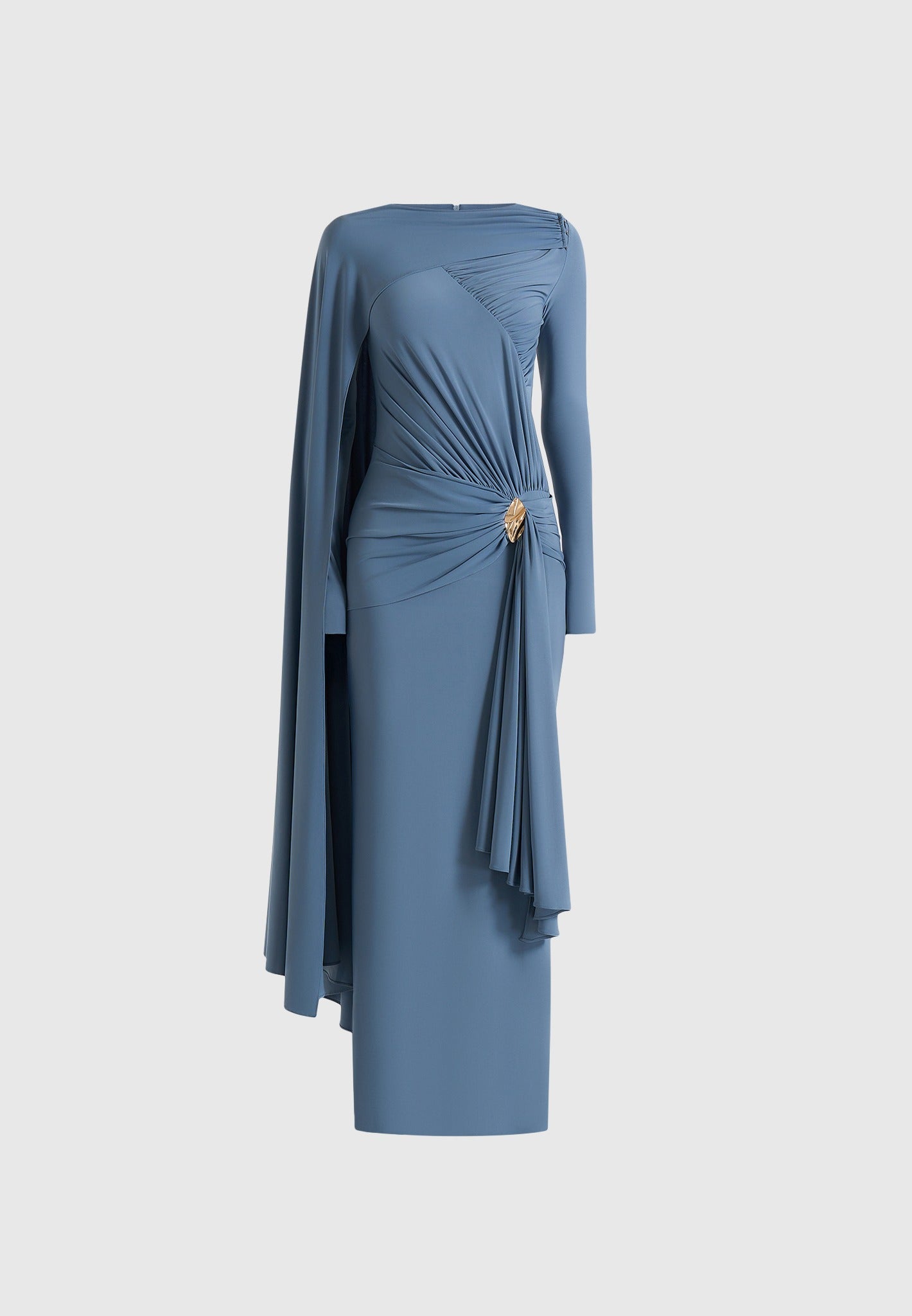 Edena - Asym Ruched Draped Maxi Dress - Blue