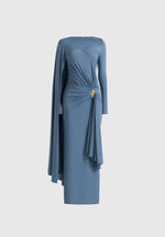Edena - Asym Ruched Draped Maxi Dress - Blue