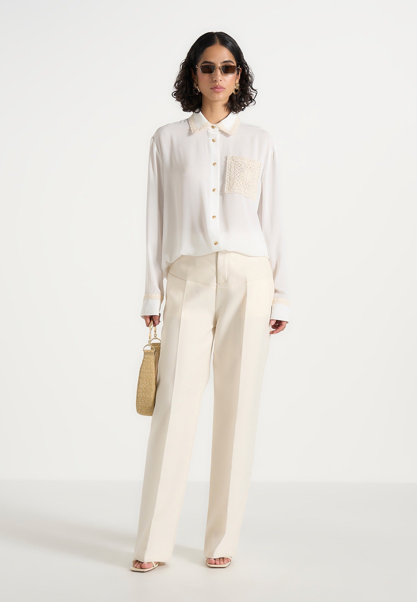 Mya - Crochet Detail Georgette Shirt - Off White