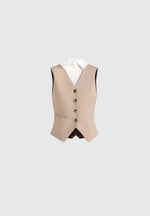 Irene - Collar Detail Cinched Waistcoat - Beige/White