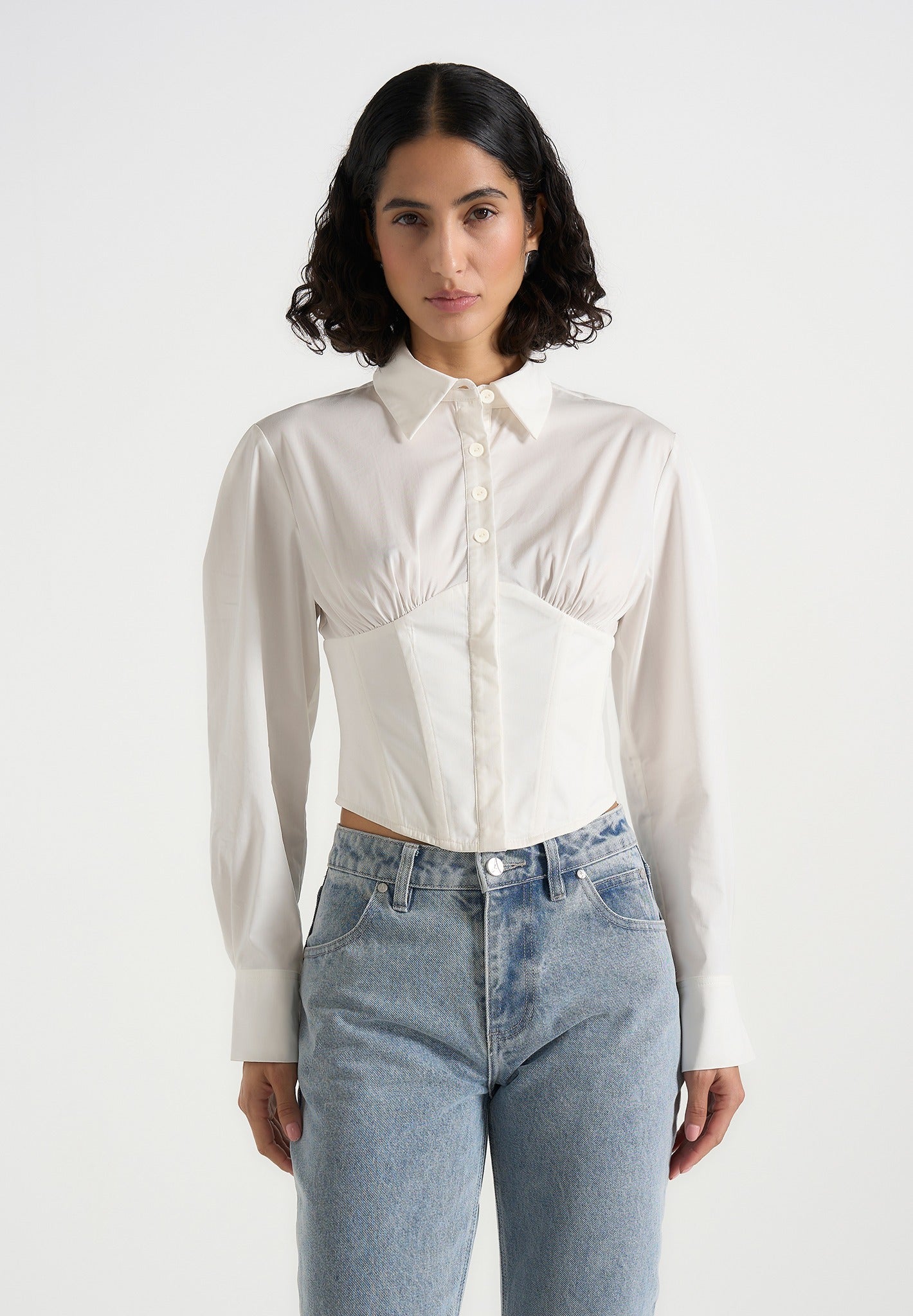 Margot - Cotton Corset Shirt - White 