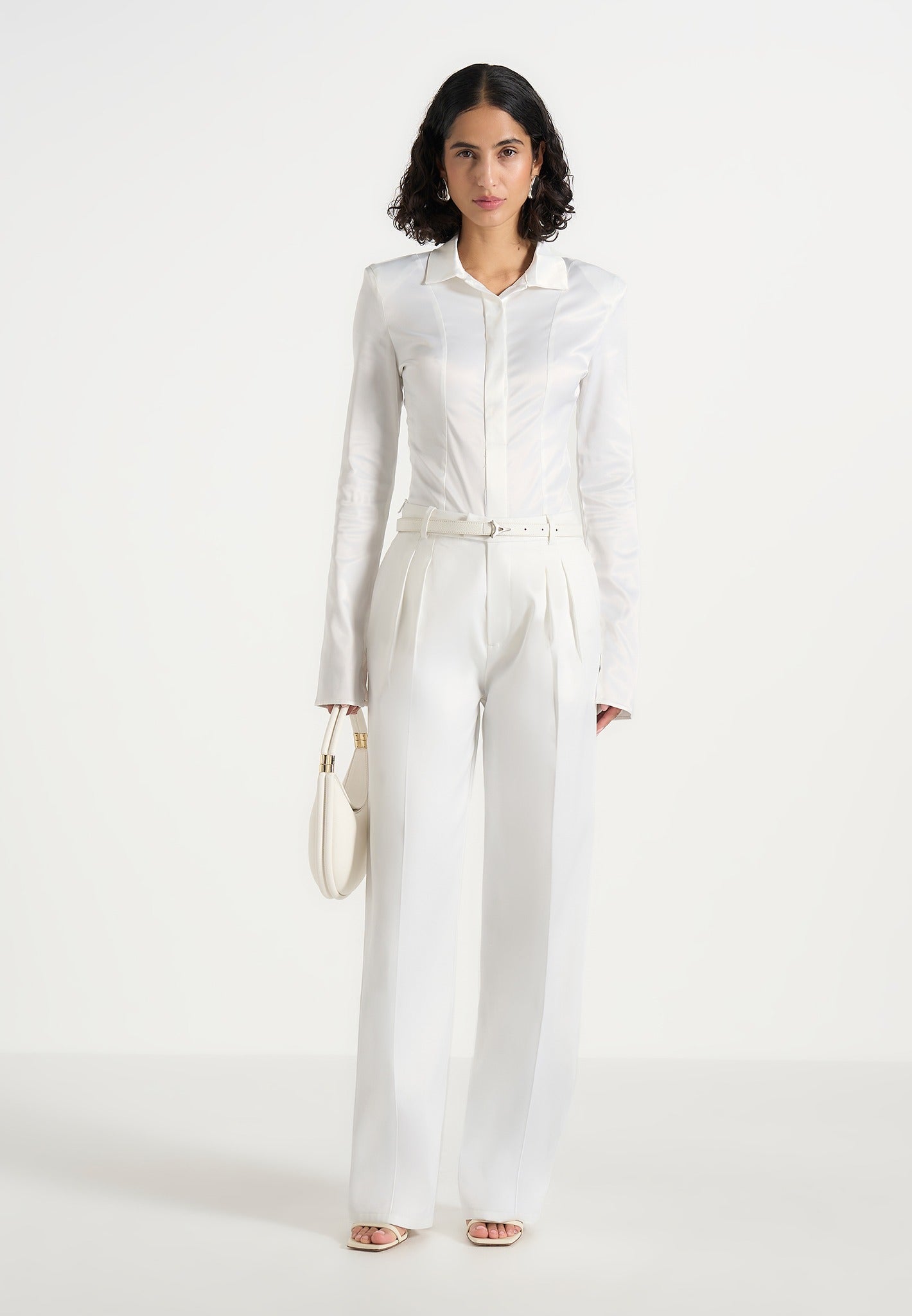 Julie - Satin Twin Pleat Pants - Off White
