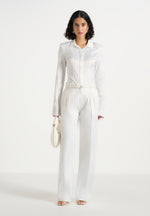Julie - Satin Twin Pleat Pants - Off White