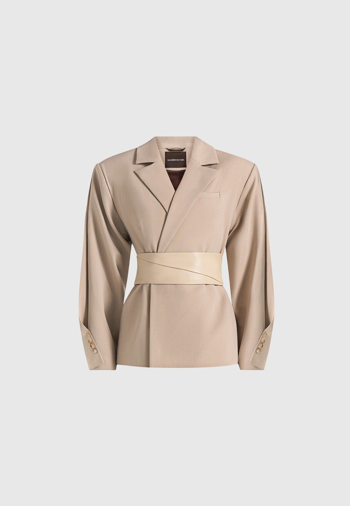 Marie - Twist Sleeve Tailored Blazer with Belt - Beige