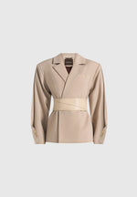 Marie - Twist Sleeve Tailored Blazer with Belt - Beige