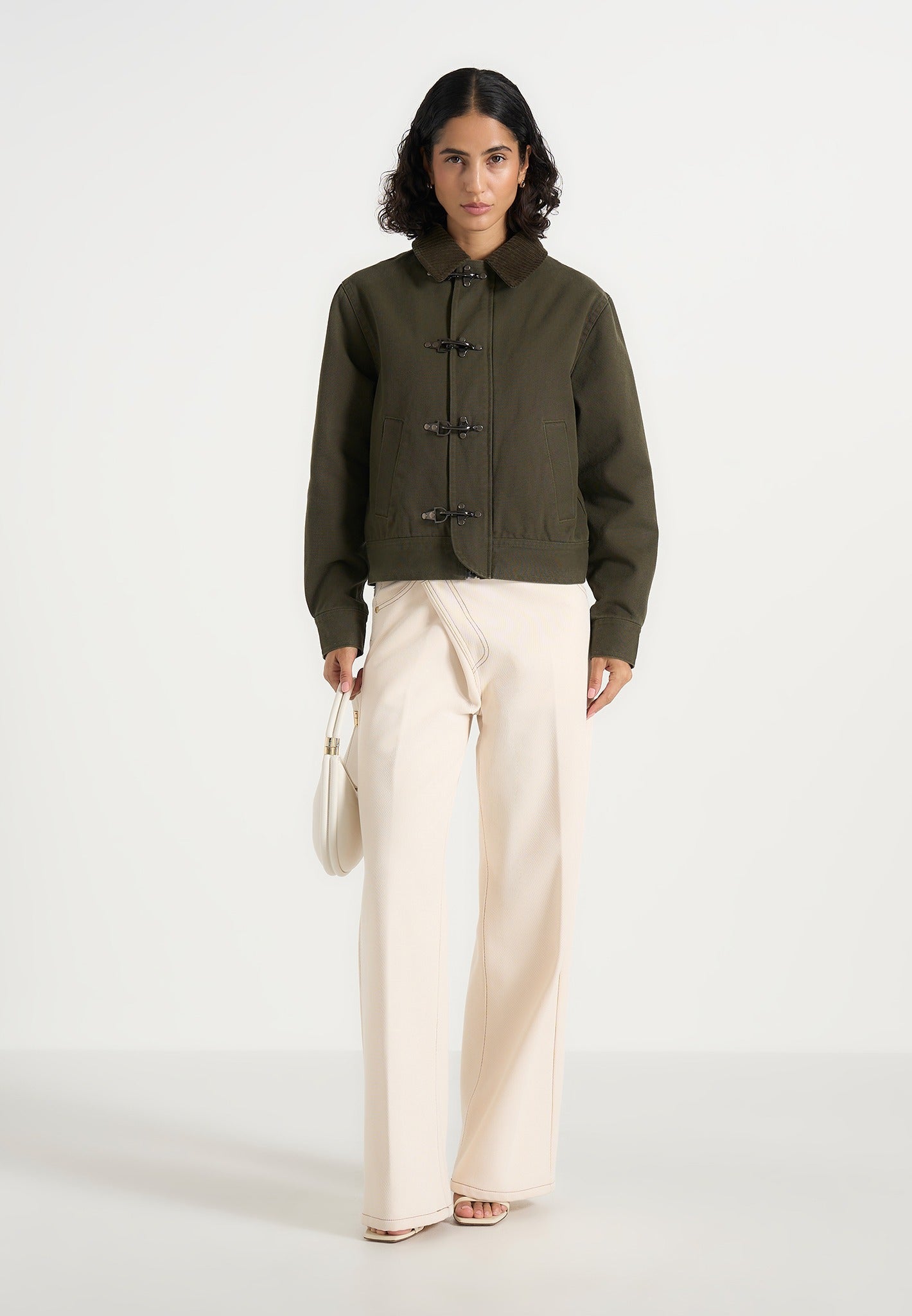 Nino - Clasp Detail Contrast Stitch Gabardine Jacket - Olive