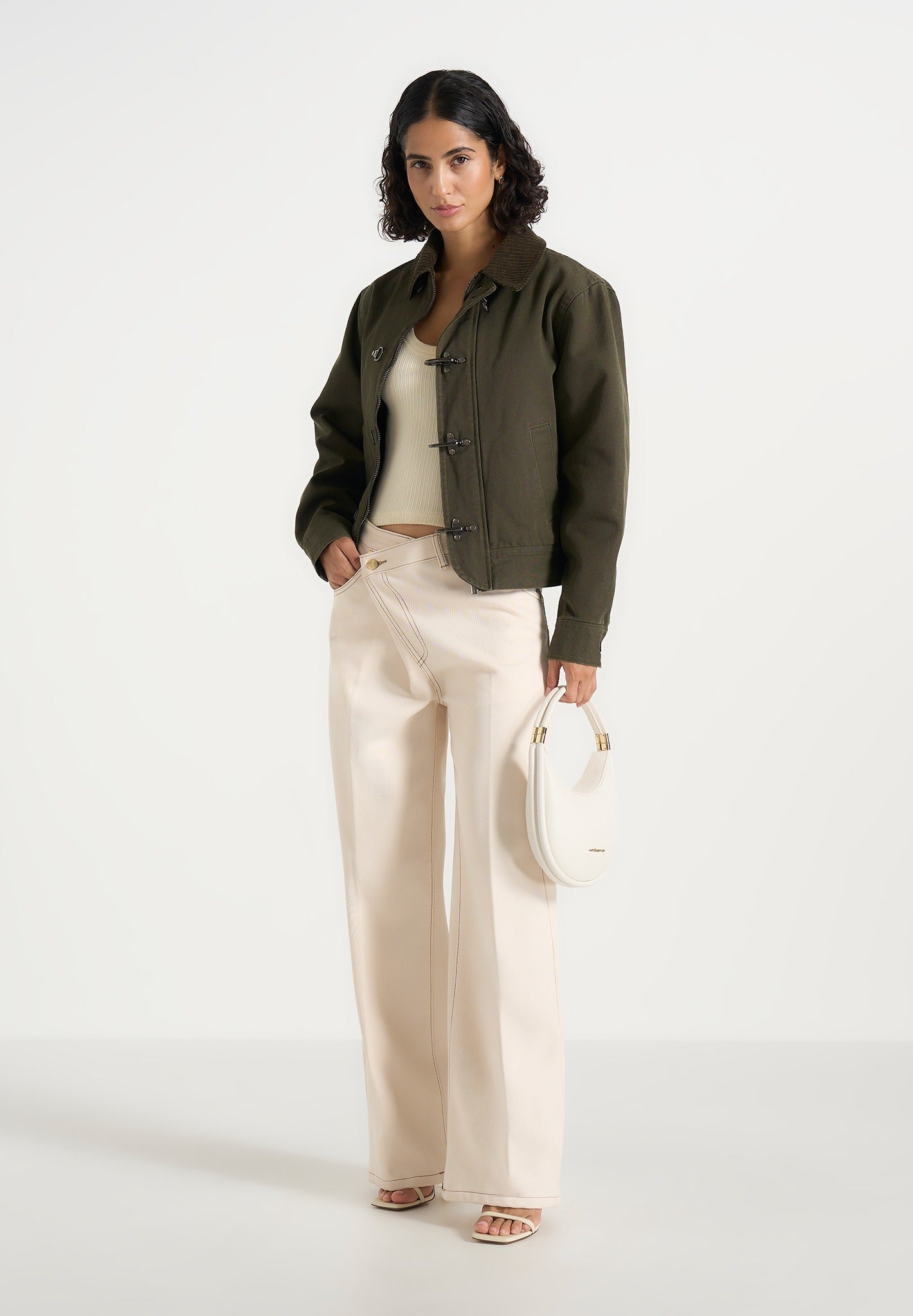 Nino - Clasp Detail Contrast Stitch Gabardine Jacket - Olive