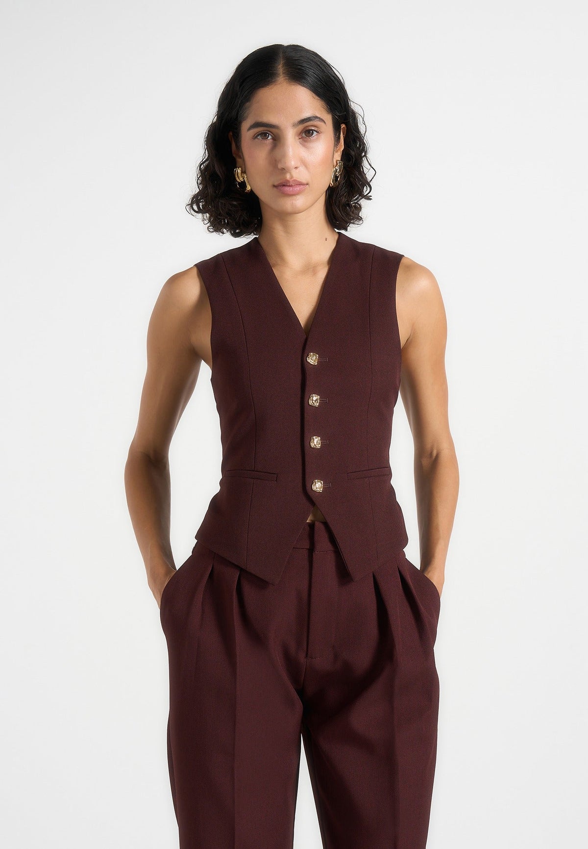Christine - Tailored Cinch Waistcoat - Wine Red