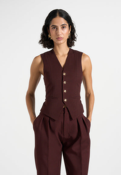 Christine - Tailored Cinch Waistcoat - Wine Red