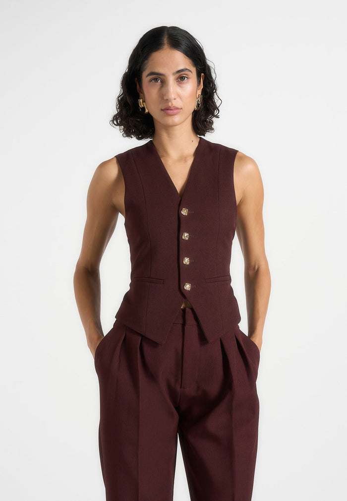 Christine - Tailored Cinch Waistcoat - Wine Red
