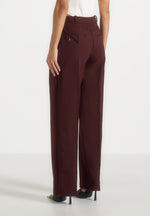Julie - Tailored Twin Pleat Pants - Wine Red