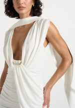 mirena-ruched-open-back-mini-dress-with-scarf-white