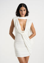 mirena-ruched-open-back-mini-dress-with-scarf-white