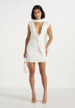 mirena-ruched-open-back-mini-dress-with-scarf-white