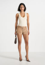 Fara - Suede Mini Shorts - Beige