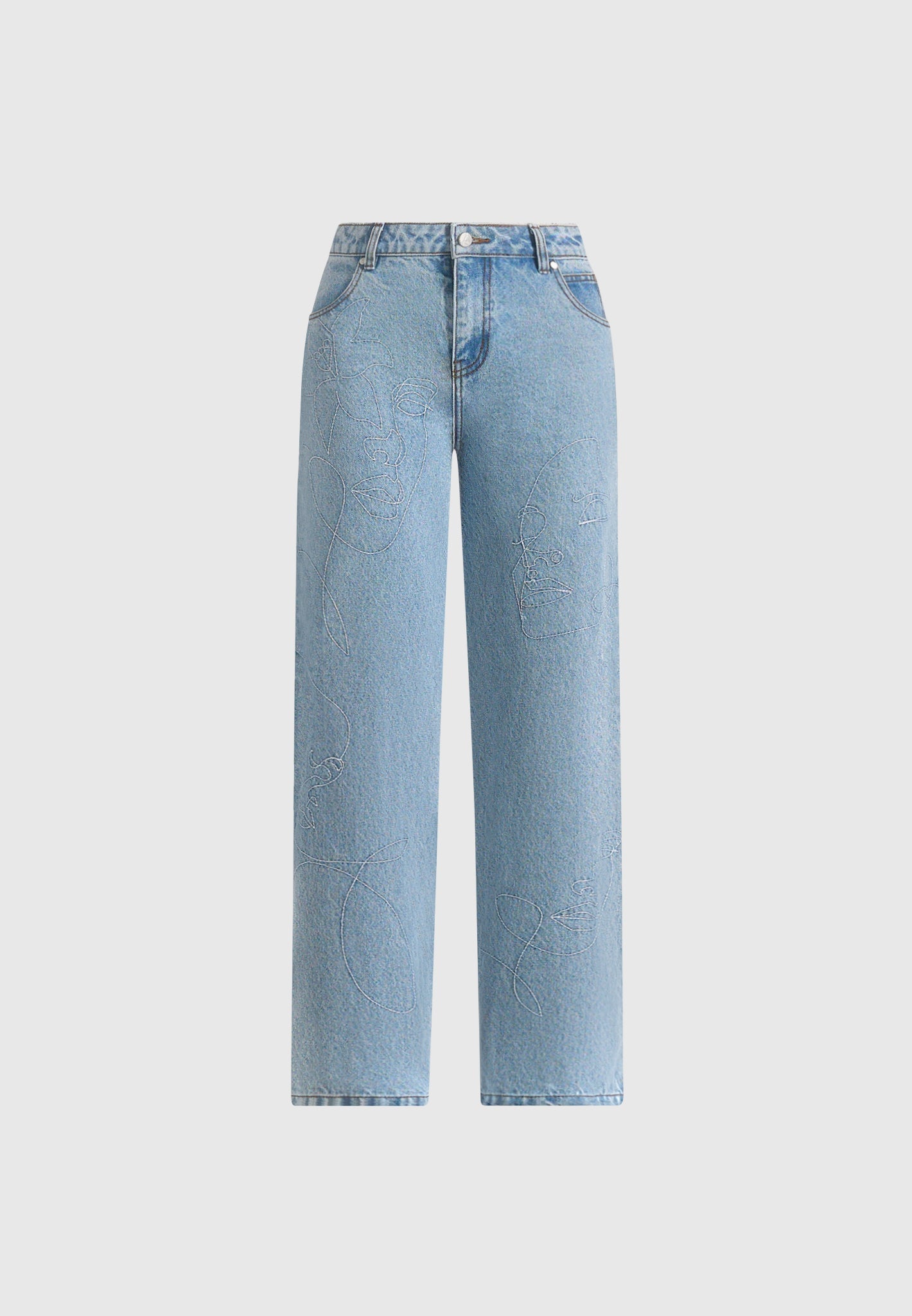 Calista - Line Art Denim Jeans - Mid Blue