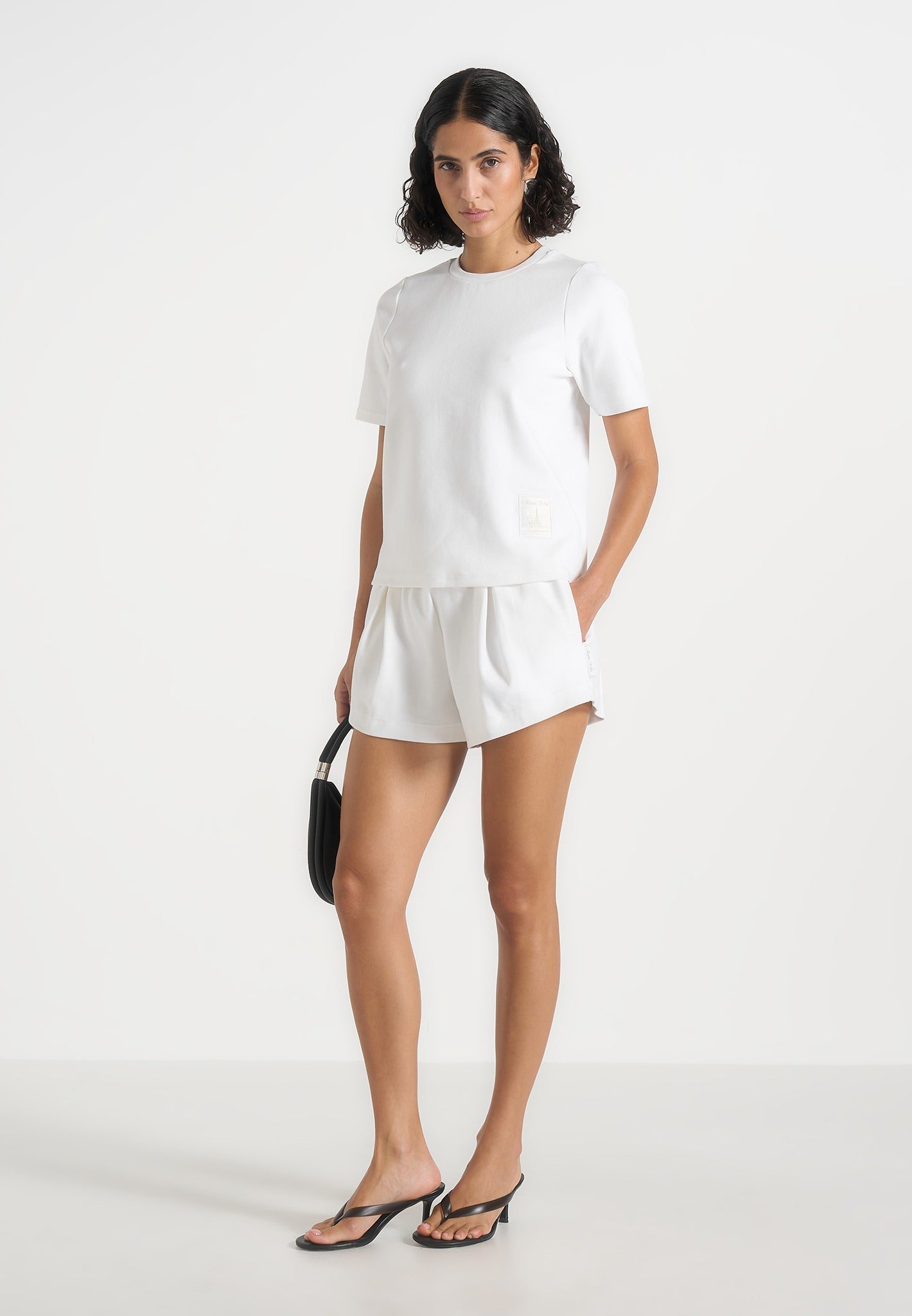 SH002 - Gathered Waist Cotton Shorts - White 