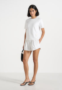 SH002 - Gathered Waist Cotton Shorts - White