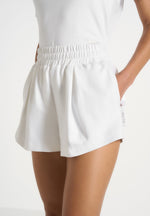 SH002 - Gathered Waist Cotton Shorts - White