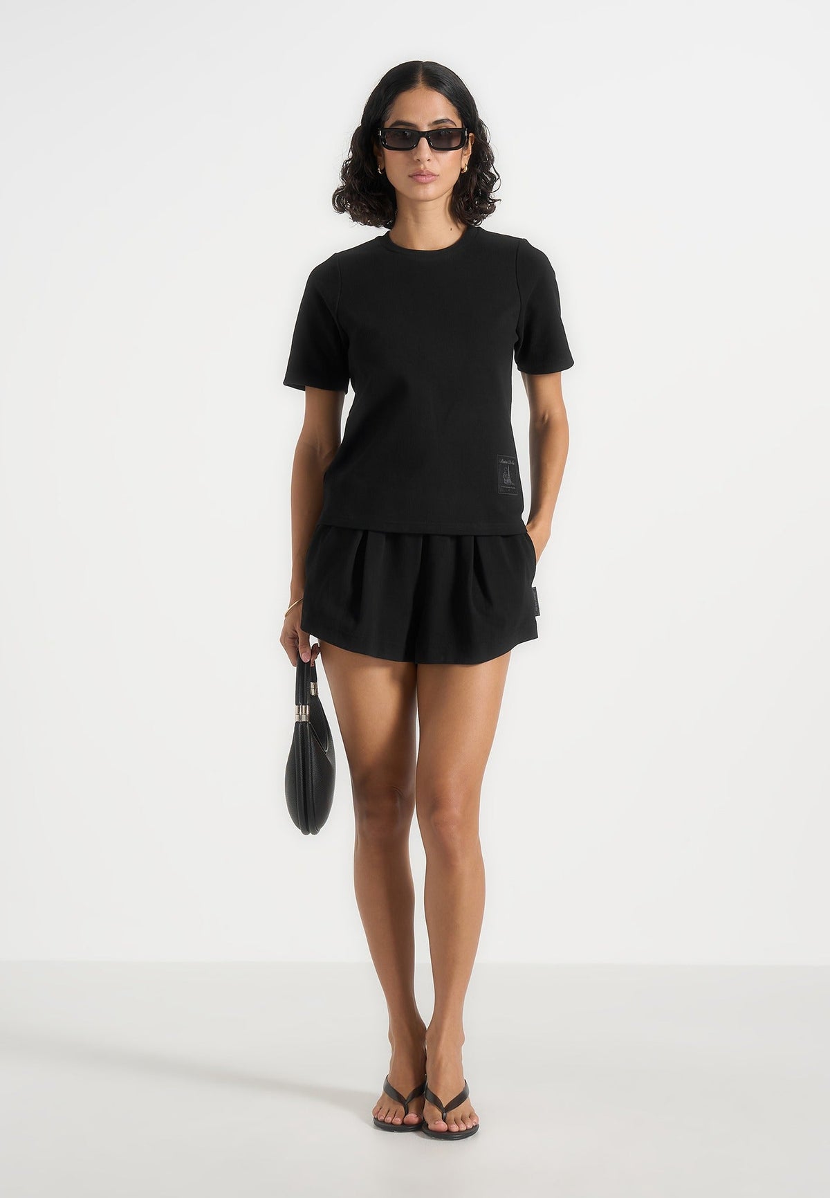 SH002 - Gathered Waist Cotton Shorts - Black