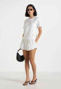 SH002 - Gathered Waist Cotton Shorts - White