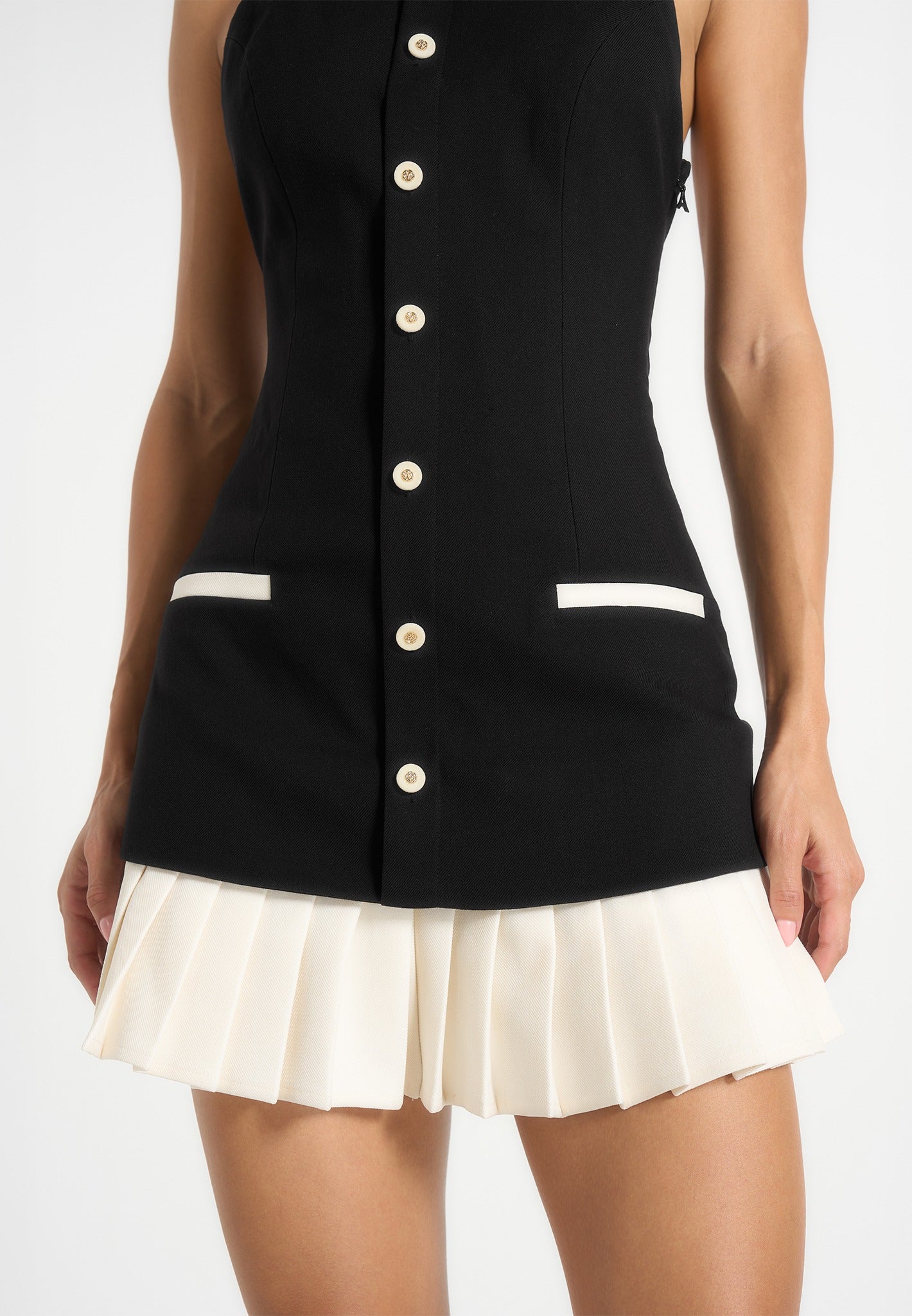 Jasmine - Halterneck Pleated Mini Dress - Black