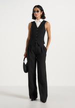 Irene - Collar Detail Cinched Waistcoat - Black/White