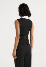 Irene - Collar Detail Cinched Waistcoat - Black/White