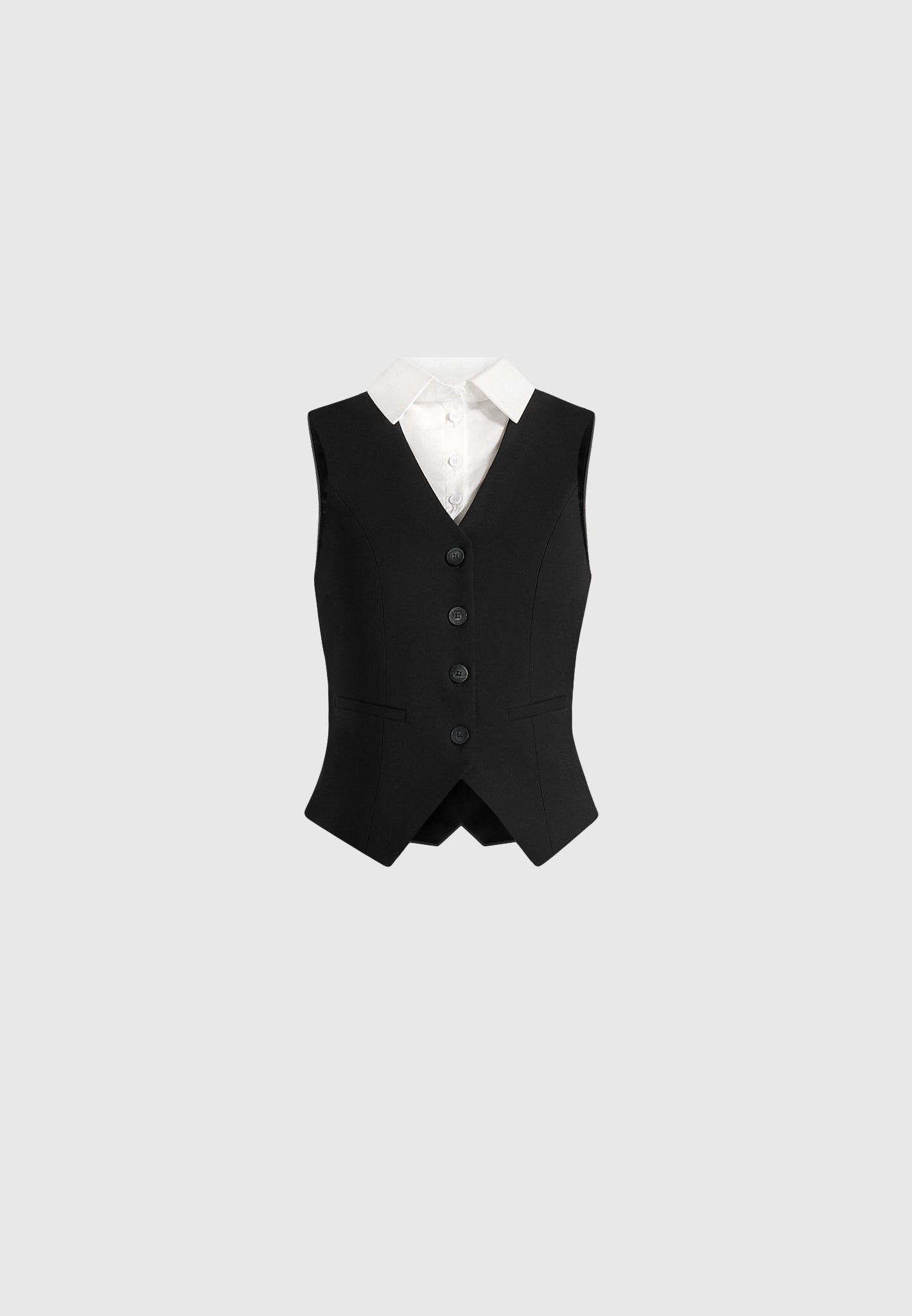Irene - Collar Detail Cinched Waistcoat - Black/White