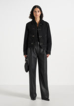 Nino - Clasp Detail Contrast Stitch Gabardine Jacket - Black