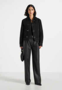 Nino - Clasp Detail Contrast Stitch Gabardine Jacket - Black