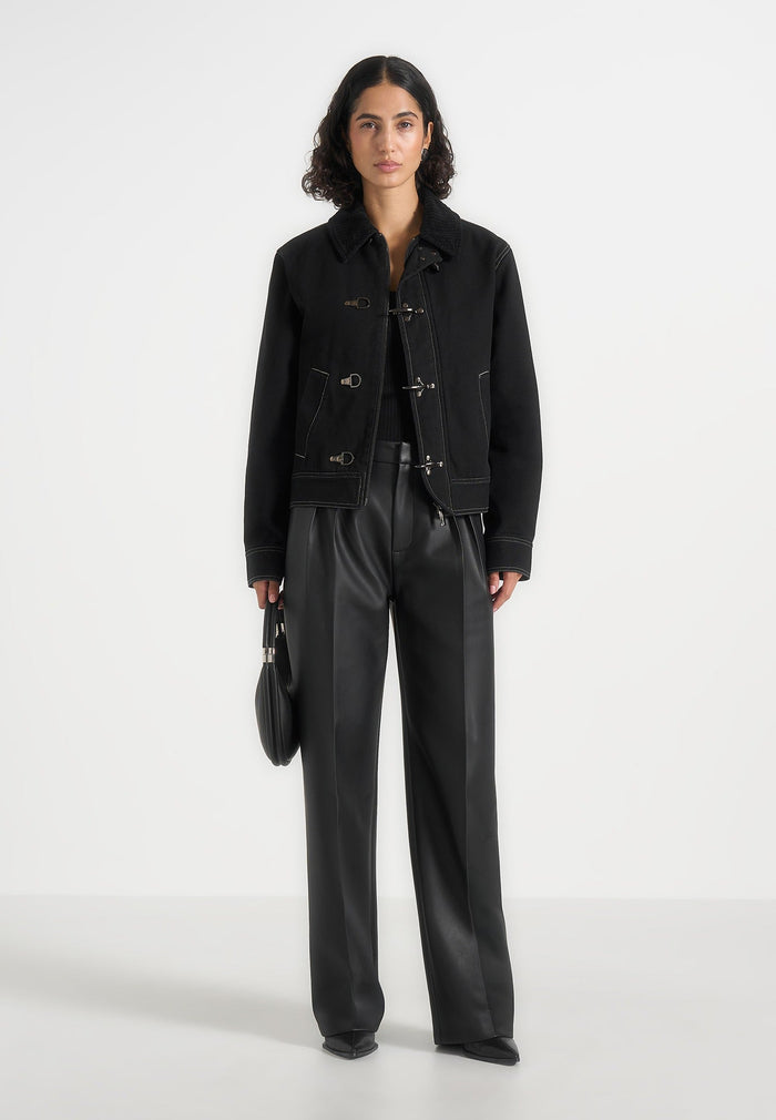 Nino - Clasp Detail Contrast Stitch Gabardine Jacket - Black