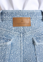Anne - Denim High Waisted Boucle Cargo Pants - Mid Blue