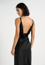 Saffron - Satin Belted Maxi Dress - Black